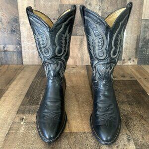 Tony Lama Vintage Classic Black Western Cowboy Boots Mens 9 EE